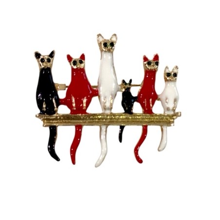 Broche chats rouge noir