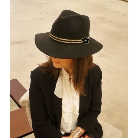 Broche fleur noir et cristal