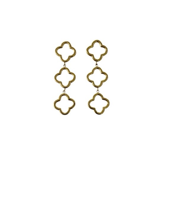 Boucles d’oreilles pendantes trèfle en acier doré