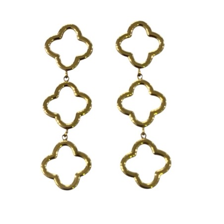 Boucles d’oreilles pendantes trèfle en acier doré