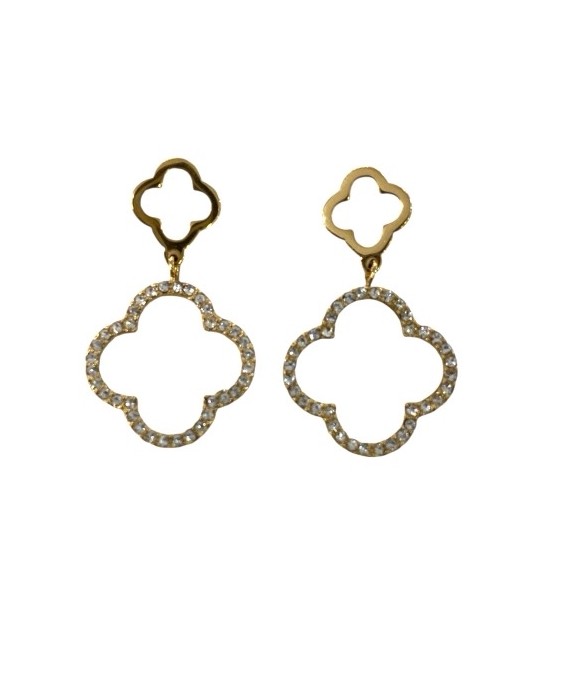 Boucles d’oreilles femme acier doré et cristal