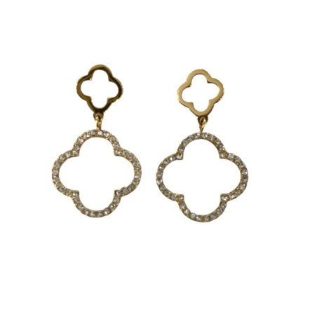 Boucles d’oreilles femme acier doré et cristal