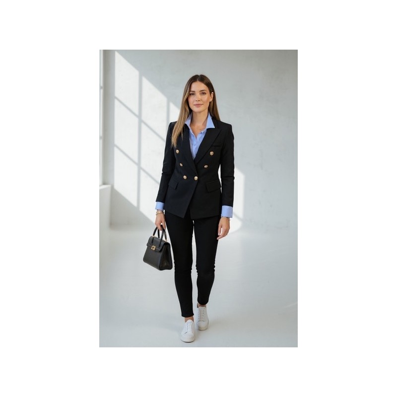 Veste de tailleur femme noire à double boutonnage