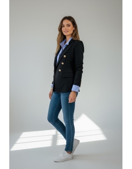 Veste de tailleur femme noire à double boutonnage