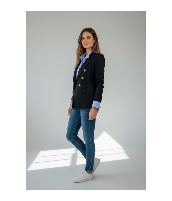 Veste de tailleur femme noire à double boutonnage