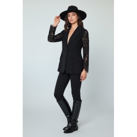 Veste noire femme élégante avec manches en dentelle