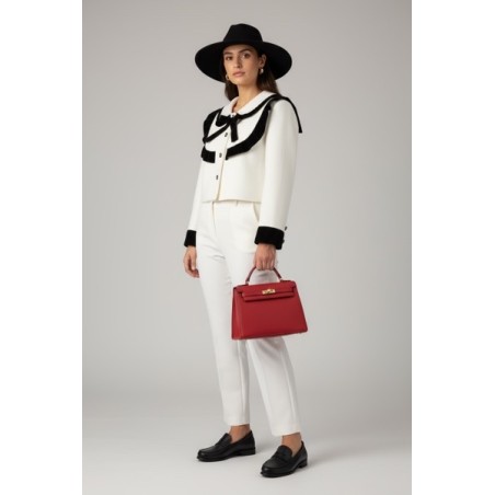 veste blanche femme, veste chic noir et blanc, veste à col contrasté, veste élégante femme, veste style parisien
