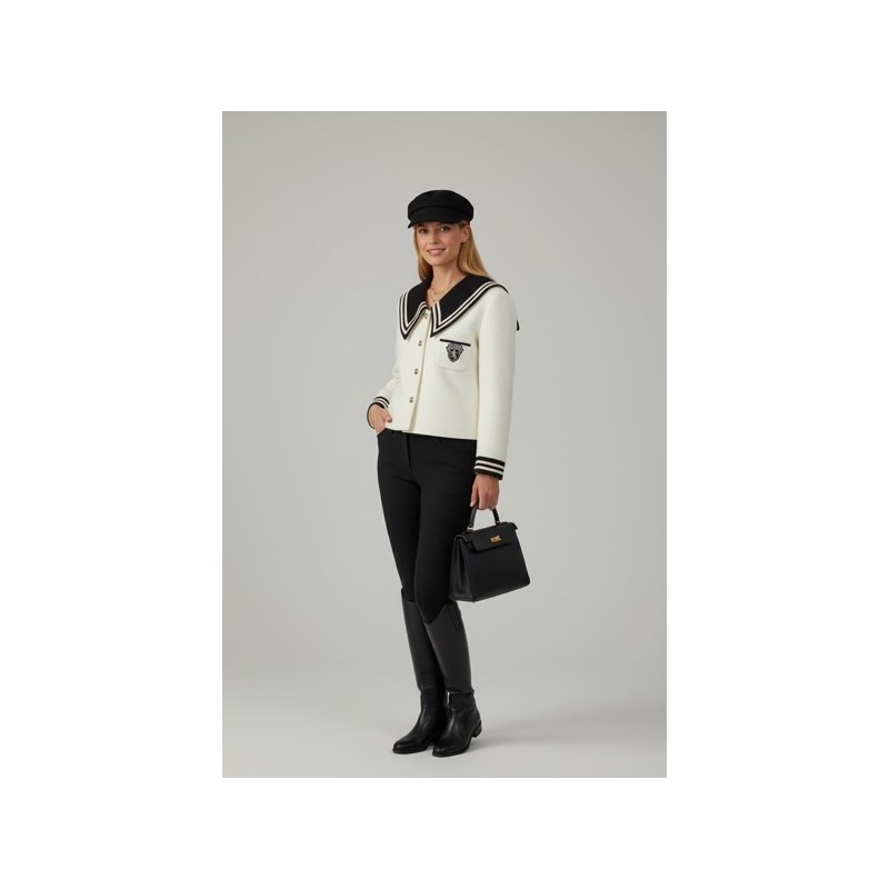 Veste noire à col marin chic pour femme