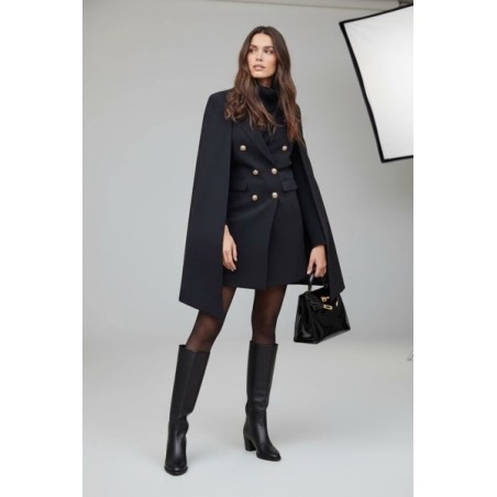 veste cape femme, manteau cape noir, veste élégante femme, cape habillée, veste tailleur femme, manteau double boutonnage, mode