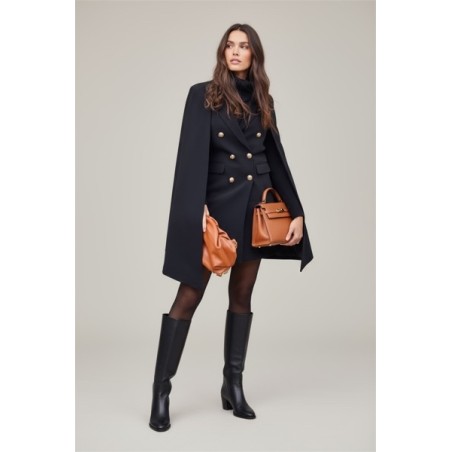 veste cape femme, manteau cape noir, veste élégante femme, cape habillée, veste tailleur femme, manteau double boutonnage, mode