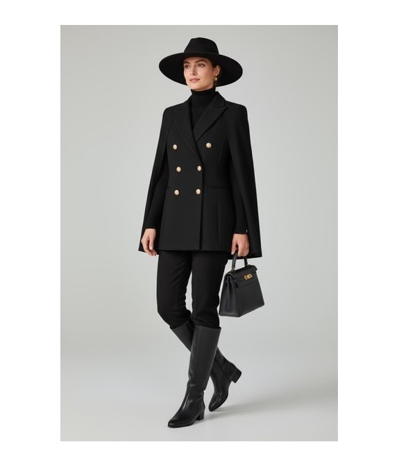 Veste cape femme noire élégante