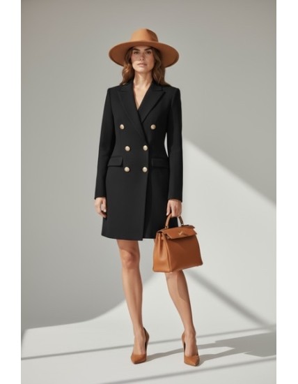 este Robe Femme Noire Double Boutonnage – Robe Blazer Élégante