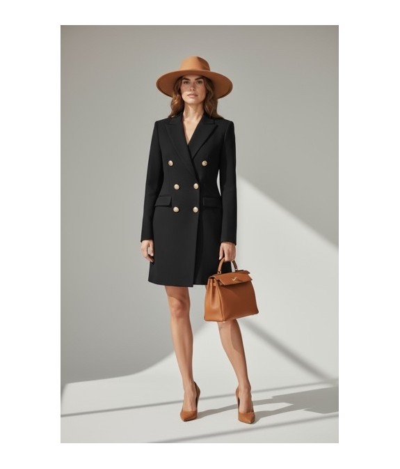 este Robe Femme Noire Double Boutonnage – Robe Blazer Élégante