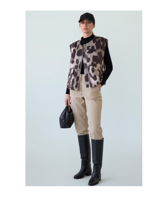 Veste sans manches en coton imprimé animal – style chic et décontracté