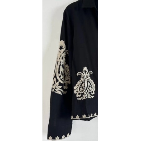 blouse femme coton, blouse noire brodée, blouse bohème chic, blouse élégante femme, haut coton brodé, blouse manches longues fem