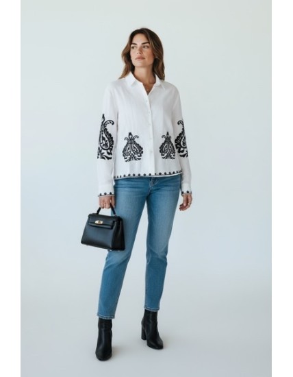 Blouse blanche brodée en coton  bohème chic femme