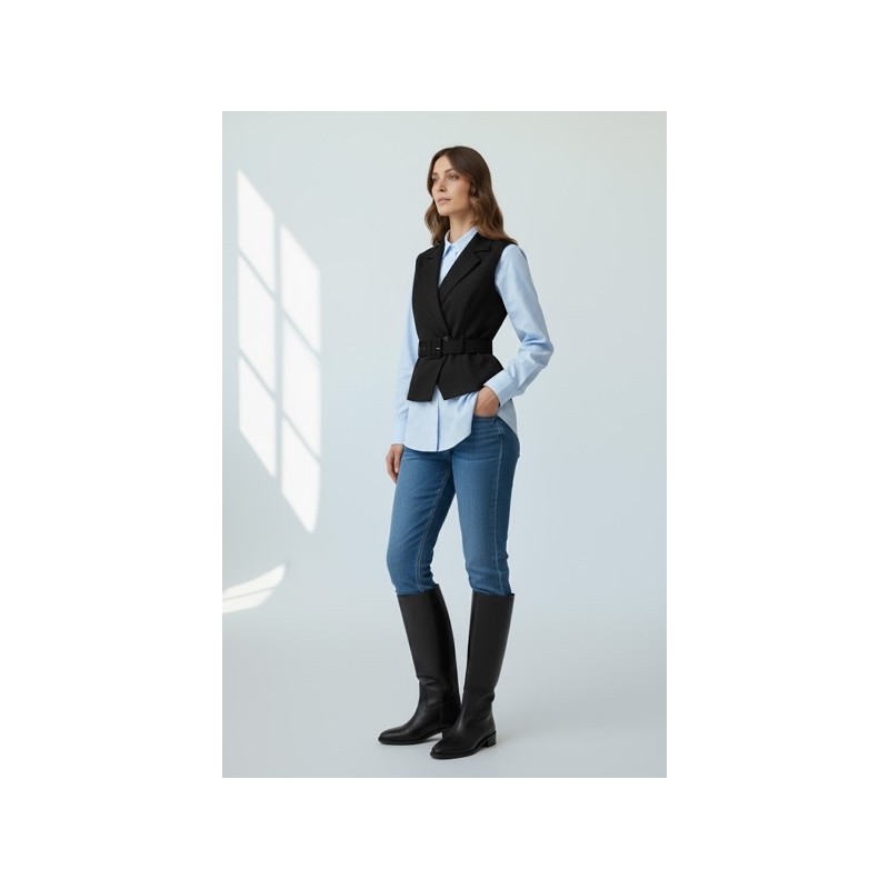 Veste sans manches femme chic ceinturée