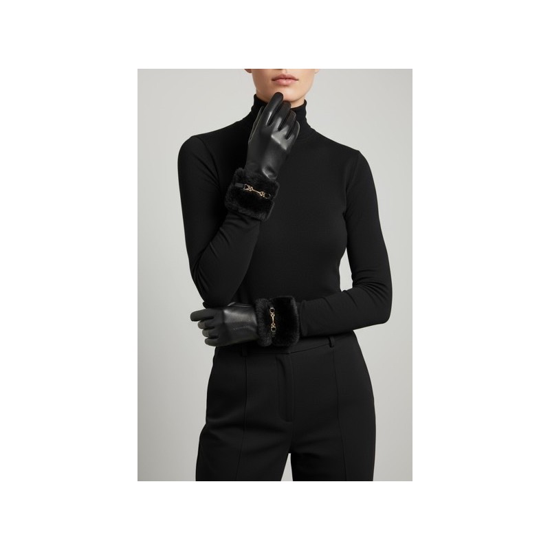 Gants en simili cuir noir pour femme