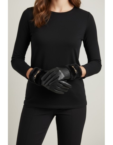 Gants en simili cuir noir pour femme