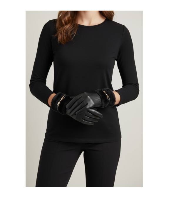 Gants en simili cuir noir pour femme