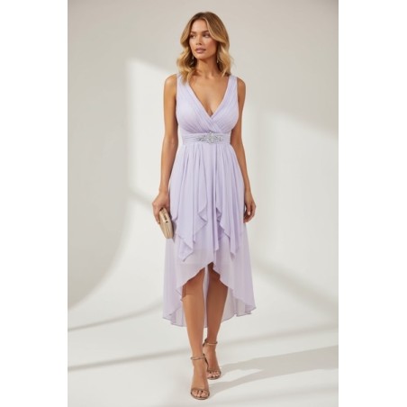 robe lilas femme, robe asymétrique, robe de soirée élégante, robe de cocktail chic, robe mariage invitée, robe décolleté V.