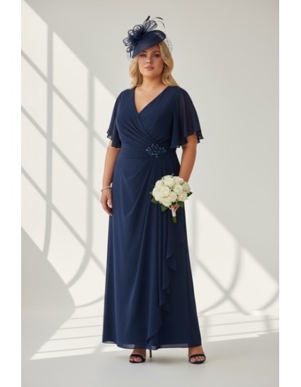 robe de cérémonie femme, robe longue bleu marine, robe mère de la mariée, robe élégante mariage, robe invitée cérémonie, robe fl