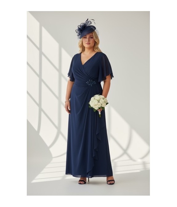 robe de cérémonie femme, robe longue bleu marine, robe mère de la mariée, robe élégante mariage, robe invitée cérémonie, robe fl