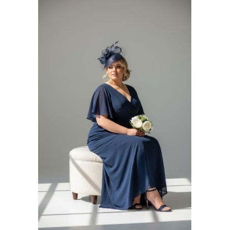 robe de cérémonie femme, robe longue bleu marine, robe mère de la mariée, robe élégante mariage, robe invitée cérémonie, robe fl