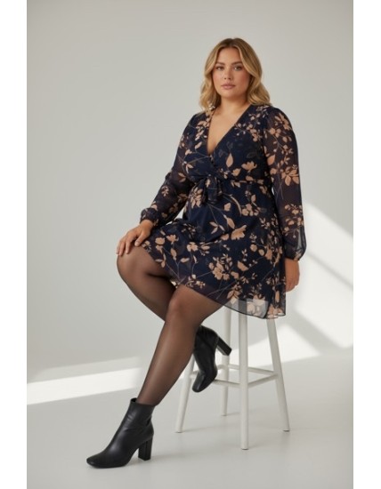 Robe effet portefeuille fleurie grande taille à manches longues