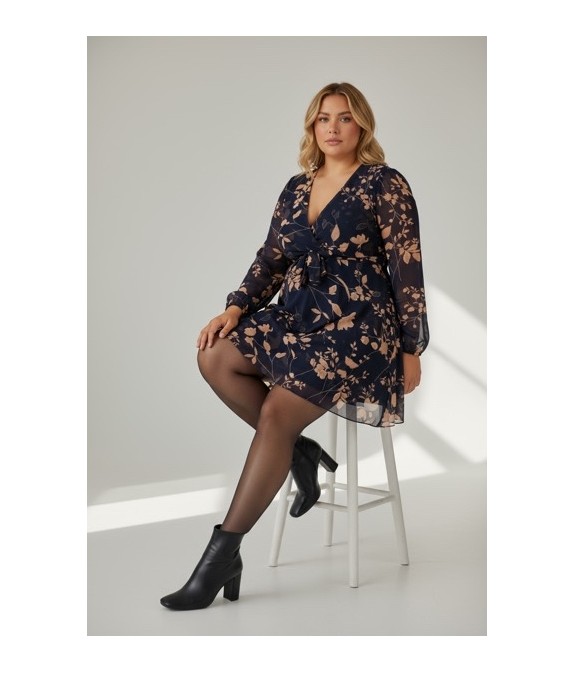 Robe effet portefeuille fleurie grande taille à manches longues