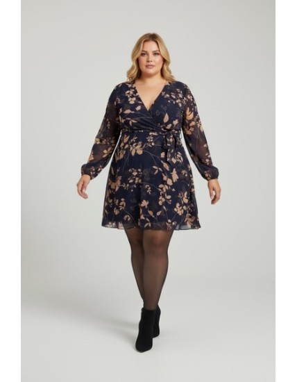 Robe effet portefeuille fleurie grande taille à manches longues