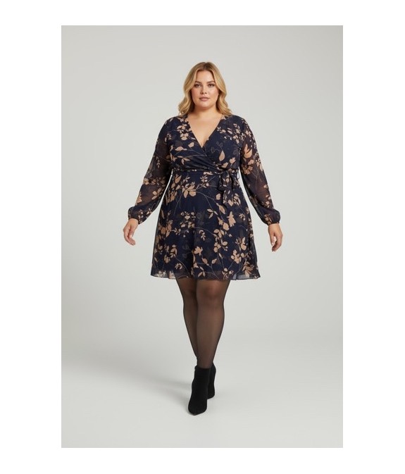 Robe effet portefeuille fleurie grande taille à manches longues