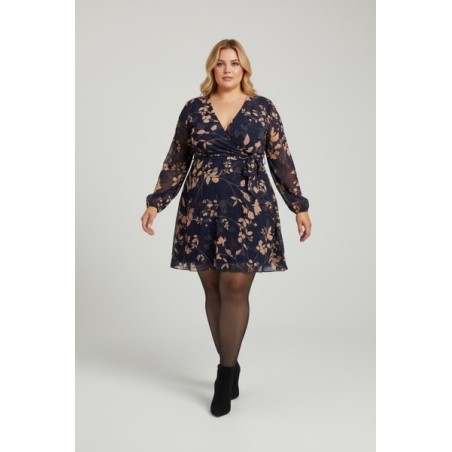 Robe effet portefeuille fleurie grande taille à manches longues