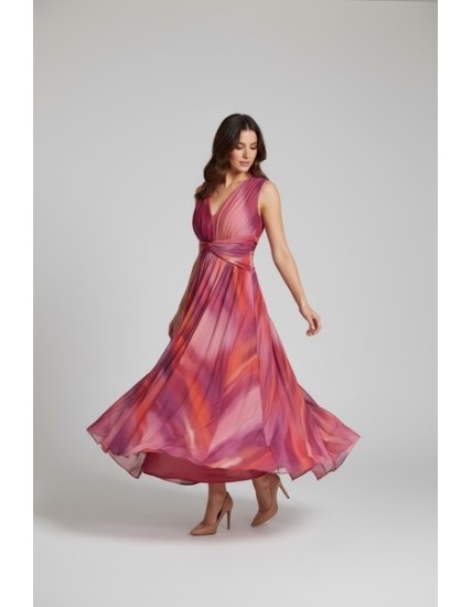 Robe longue plissée rose fuchsia