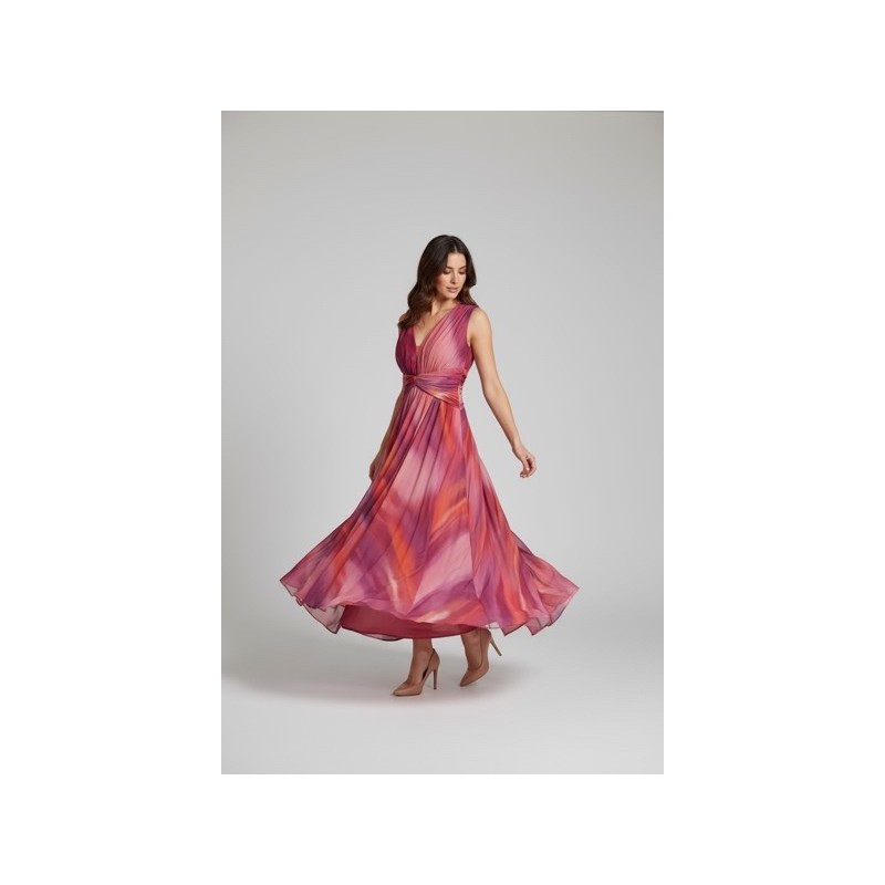 Robe longue plissée rose fuchsia