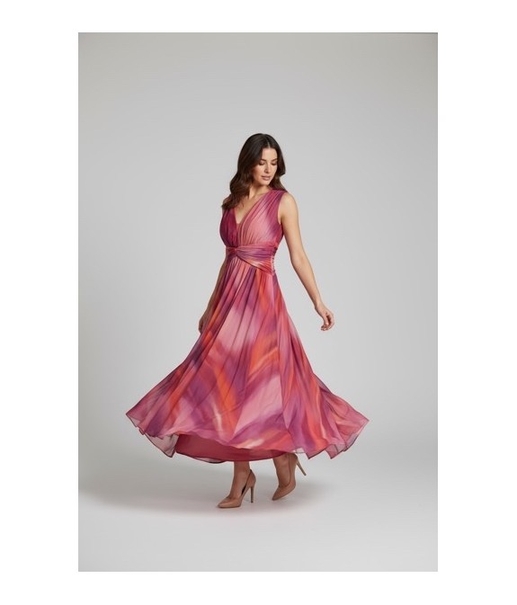 Robe longue plissée rose fuchsia