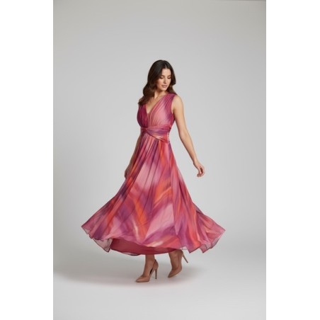 Robe longue plissée rose fuchsia