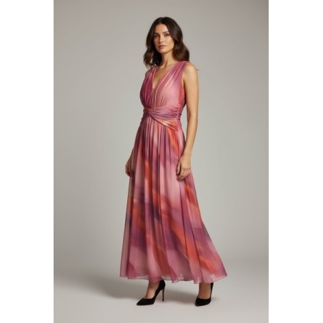 Robe longue plissée rose fuchsia