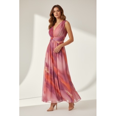 Robe longue plissée rose fuchsia