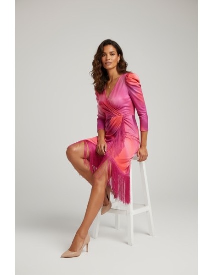 Robe midi satinée fuchsia et rose à effet drapé