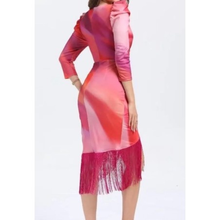 Robe midi satinée fuchsia et rose à effet drapé
