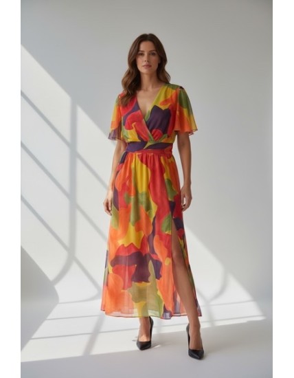 Robe longue fluide à imprimé fleuri multicolore