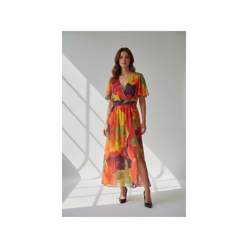 Robe longue fluide à imprimé fleuri multicolore