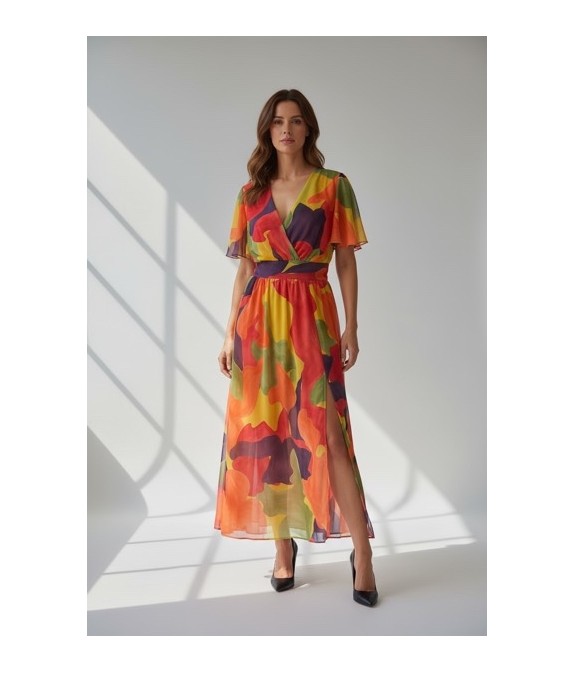 Robe longue fluide à imprimé fleuri multicolore
