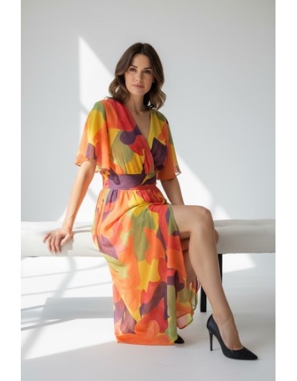 Robe longue fluide à imprimé fleuri multicolore
