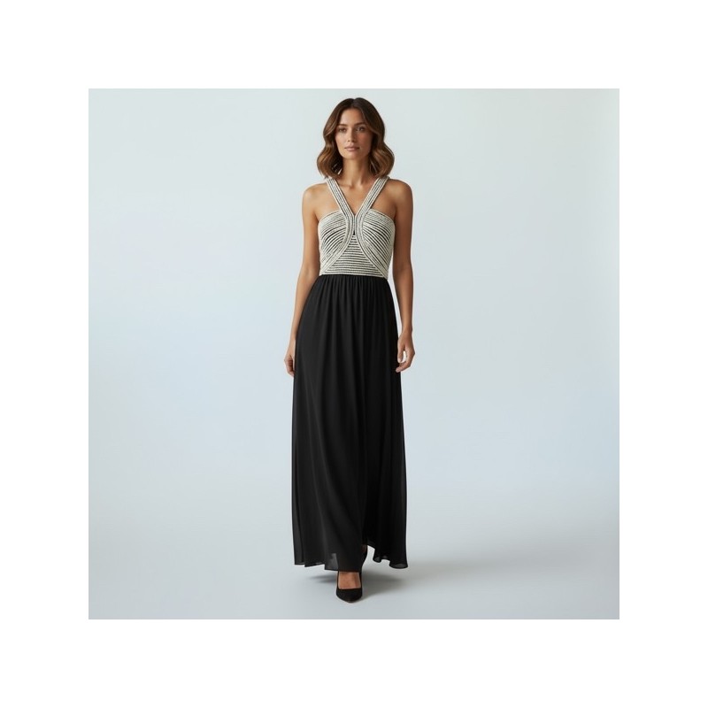 Robe longue noire et blanche à bretelles croisées Robe longue noire et blanche à bretelles croisées