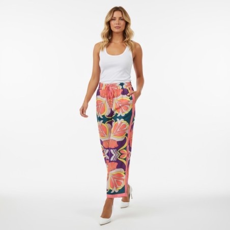 pantalon fluide femme, pantalon imprimé floral, pantalon coloré été, pantalon bohème chic, pantalon à fleurs, pantalon léger fem