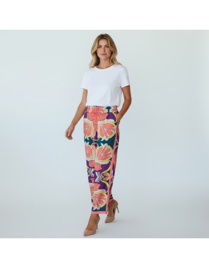 Pantalon fluide femme imprimé floral multicolore