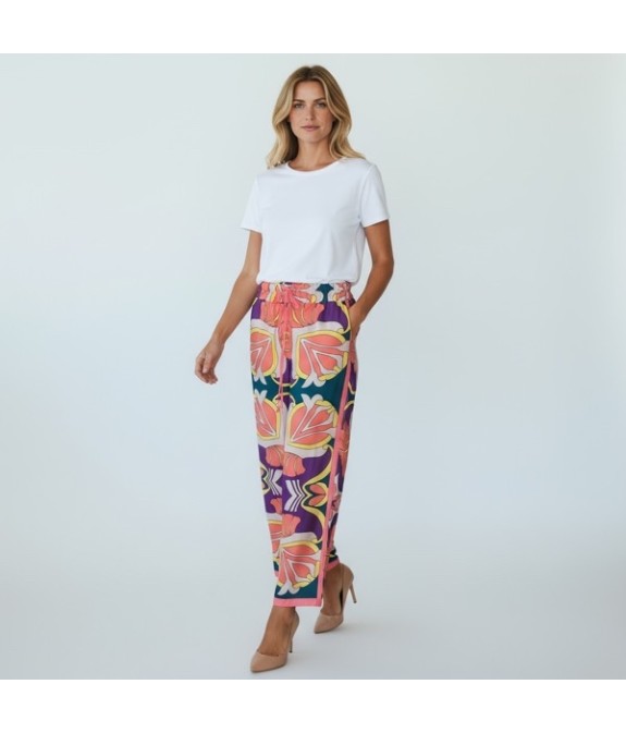 Pantalon fluide femme imprimé floral multicolore