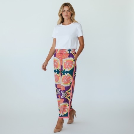 pantalon fluide femme, pantalon imprimé floral, pantalon coloré été, pantalon bohème chic, pantalon à fleurs, pantalon léger fem